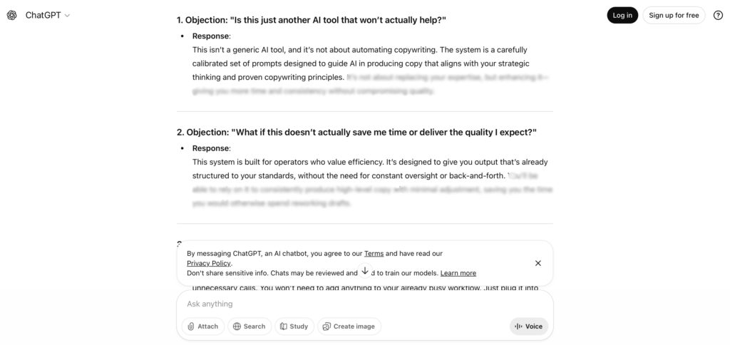 sneak peek ChatGPT response